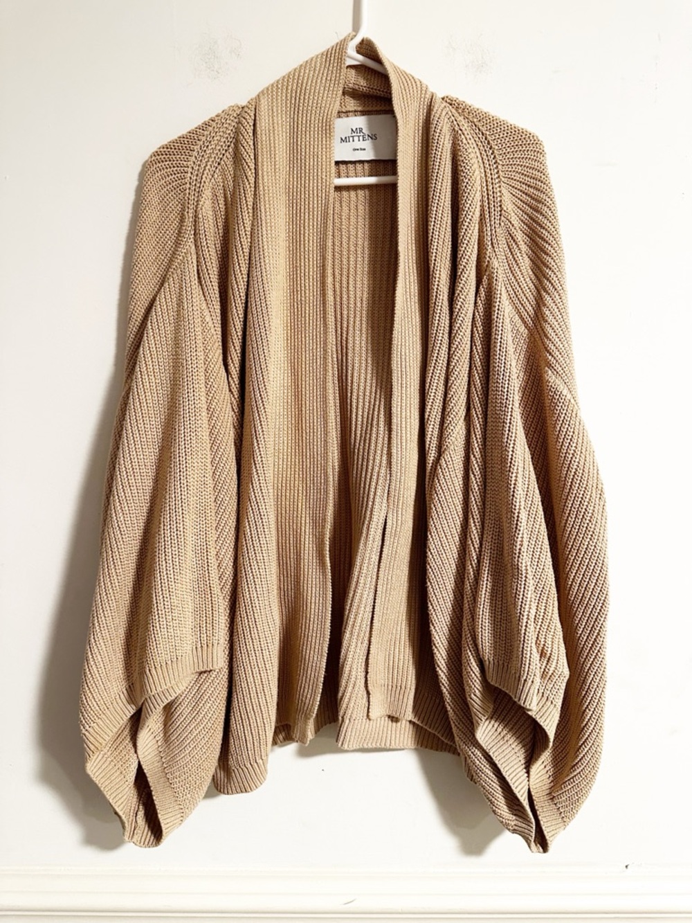 MR MITTENS Chunky Knit Oversized Cardigan Sweater Beige Cotton One Size